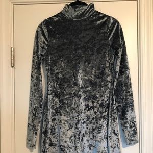 Crushed Blue Velvet Long Sleeve Dress